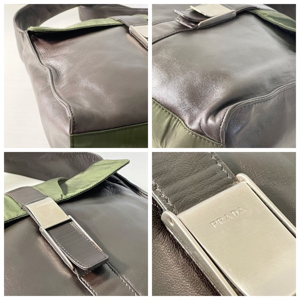 ❤️SOLD❤️Prada rare 90s brown nappa leather green Tessuto nylon shoulder bag - Picture 8 of 15